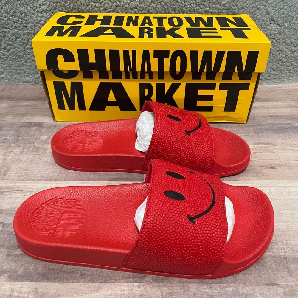 CTM Slides Sandals Big Kids Black Red Sz 6 Smiley SHIPS ASAP NEW IN BOX Summer